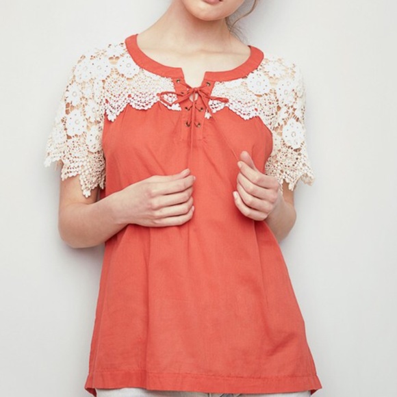 Orange Boho Lightweight Cream Lace Short Sleeves - Picture 5 of 5